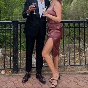 Babaton Dusty Rose Satin Slip Dress